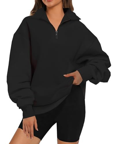XFIFM Womens Oversized Sweatshirts Fall Fashion Hoodies Half Zip Pullover Long Sleeve Shirts Clothes Black | Amazon (US)