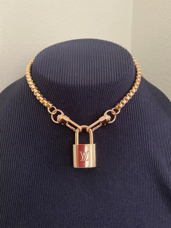 Louis Vuitton Lock on Box Link Choker Chain Necklace | Etsy (US)