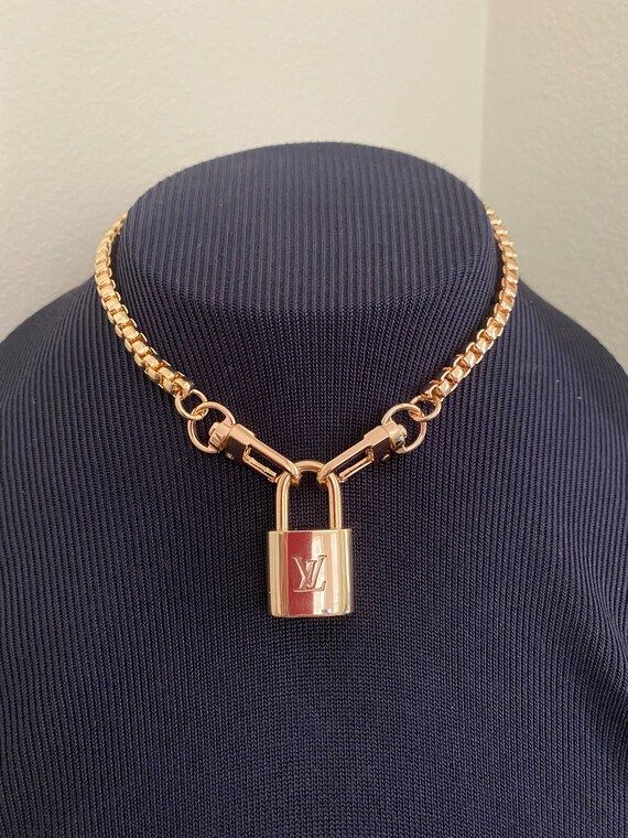 Louis Vuitton Lock on Box Link Choker Chain Necklace | Etsy (US)
