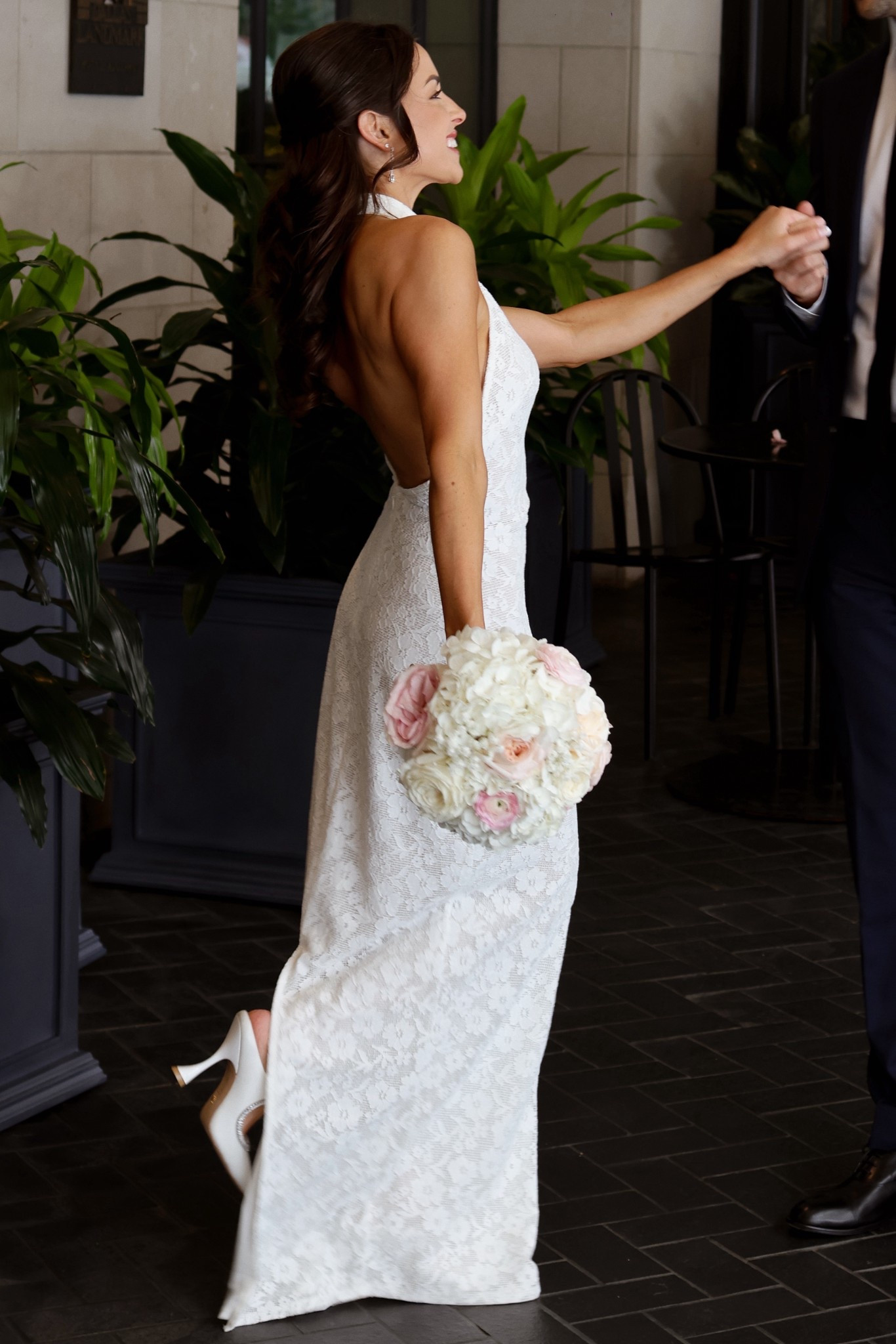 Wearing XXS in dress. Shoes are Stuart Weitzman 

White halter neck dress, bridal era, white maxi dress for the bride 

#LTKWedding #LTKStyleTip