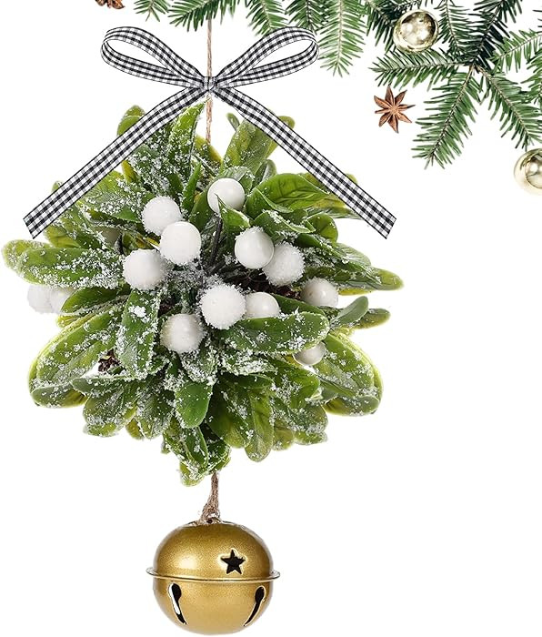 Forwe Mistletoe Christmas Decor Artificial Mistletoe Kissing Ball Ornament with Bell Bow Berries ... | Amazon (US)