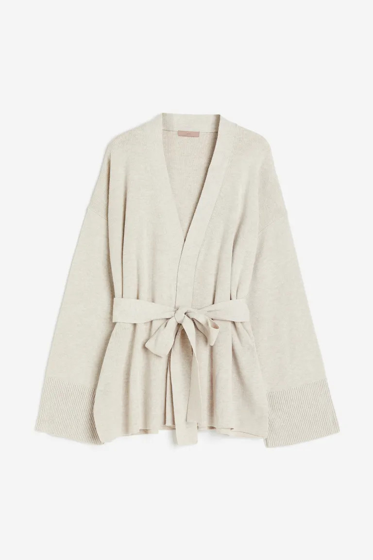 Gilet en maille fine avec ceinture à nouer - Beige - FEMME | H&M FR | H&M (FR, IT, ES, PT, BE)