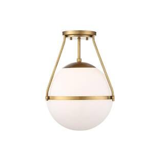 Filament Design 1-Light Natural Brass Semi-Flush Mount with White Opal Glass CLI-SH104038 - The H... | The Home Depot