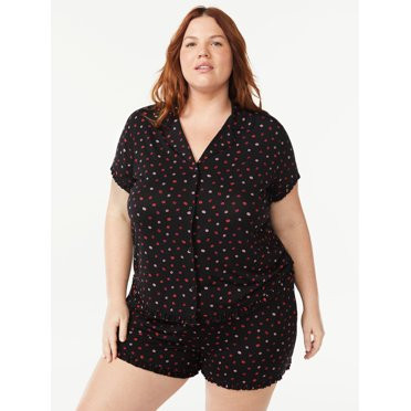 Joyspun Women's Ruffled Pajama Top and Shorts Set, 2-Piece, Sizes up to 3X - Walmart.com | Walmart (US)