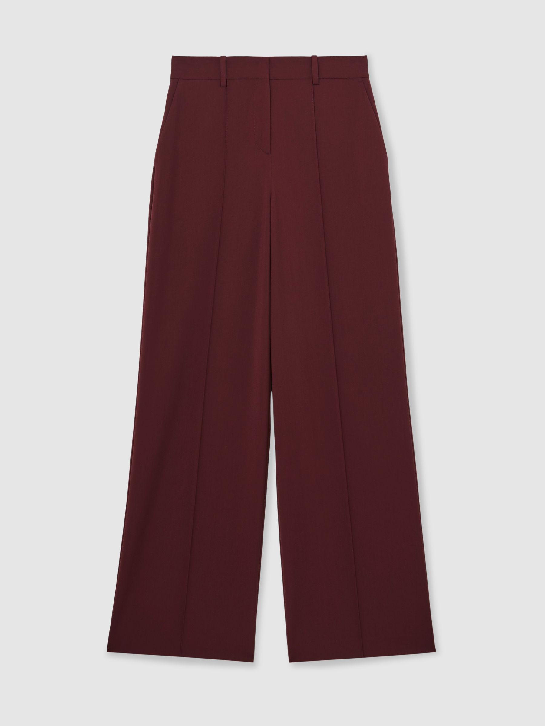 Wide-Leg Pintuck Trousers in Burgundy | Reiss UK
