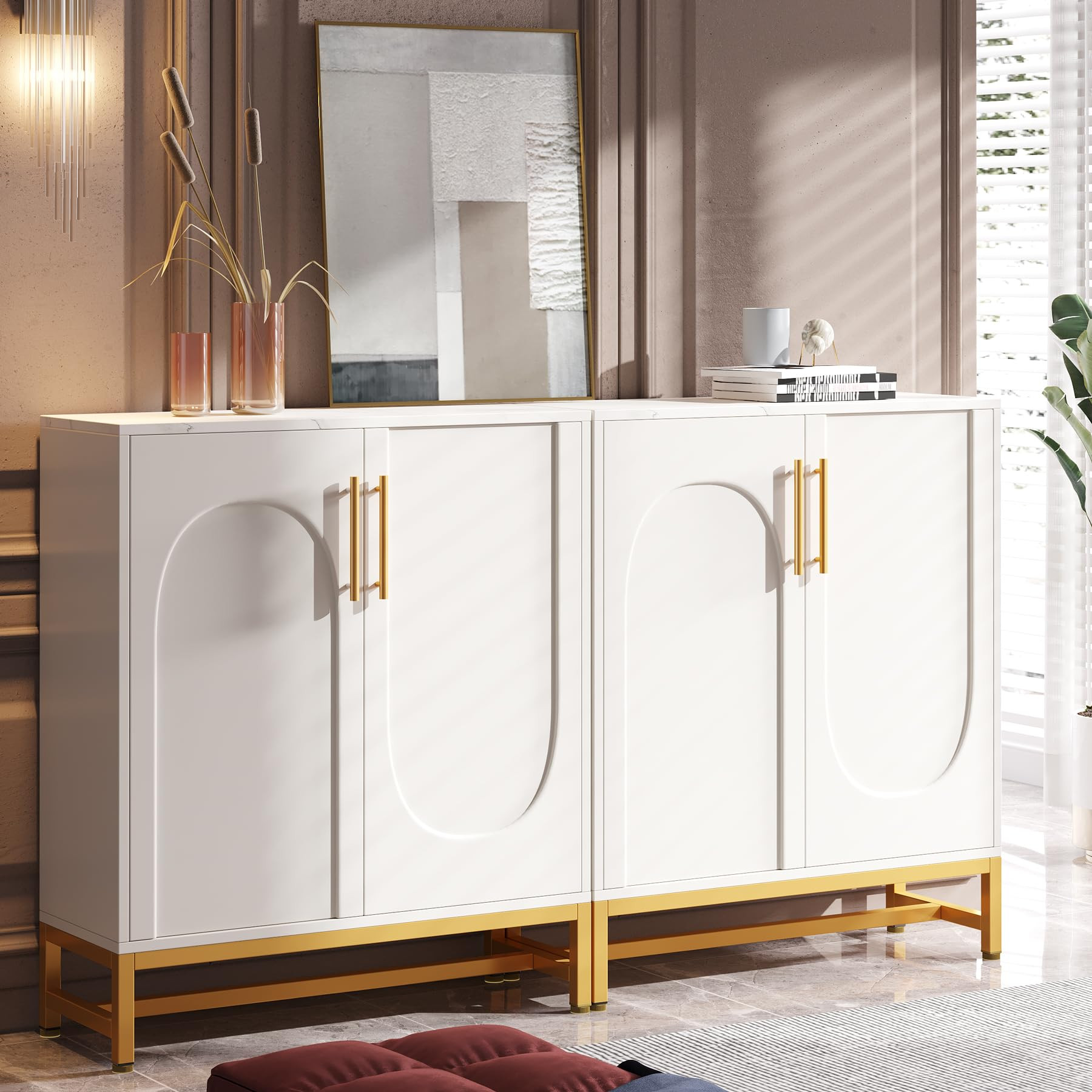 Tribesigns Modern Sideboards, Buffet Cabinet with 4 Doors and Adjustable Shelves (White) | Amazon (US)