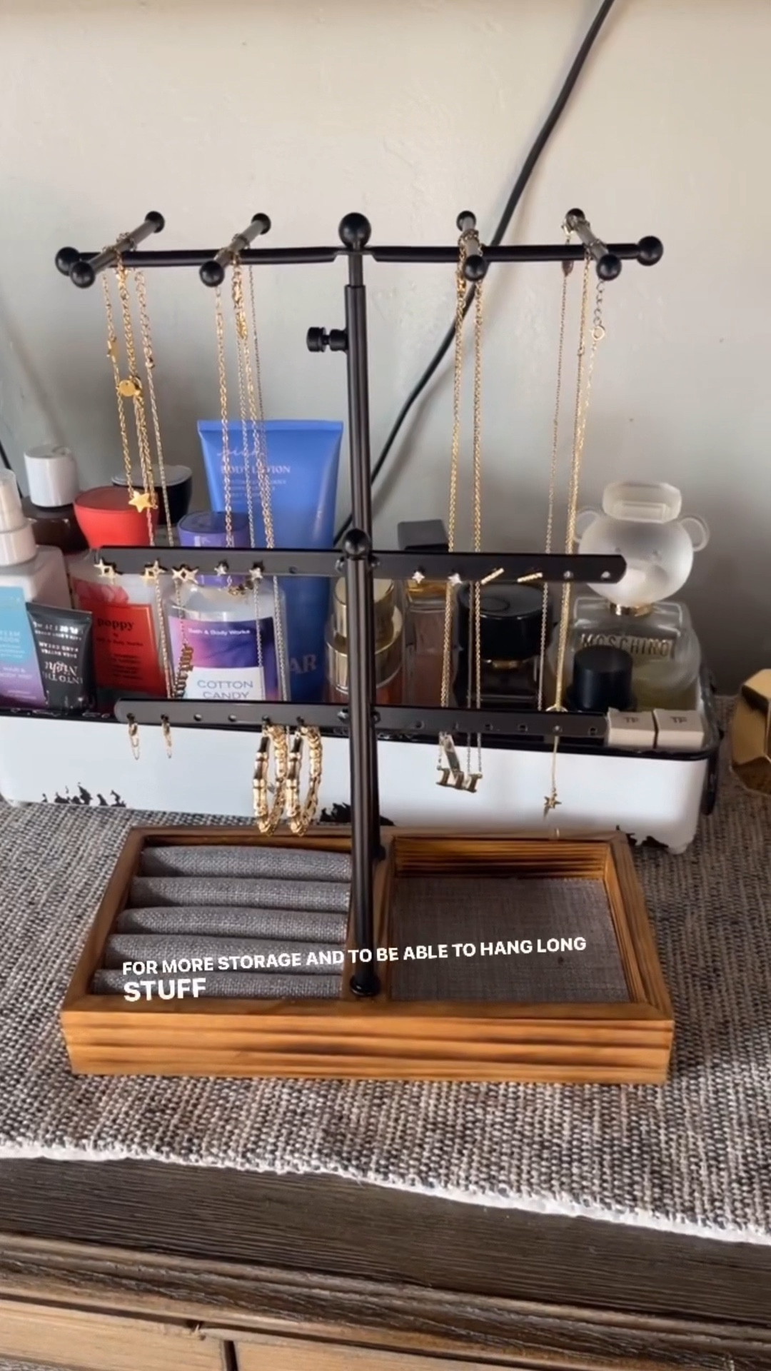 Inexpensive and cute way to display my necklaces and such in the closet. Love a good find that doesn’t break the bank! I like that this particular one has a tray and a spot for rings & earrings. It’s also adjustable if you have long necklaces! I also went ahead and linked our furniture from Ashley, and our cute comforter! 

#LTKVideo #LTKhome #LTKSeasonal