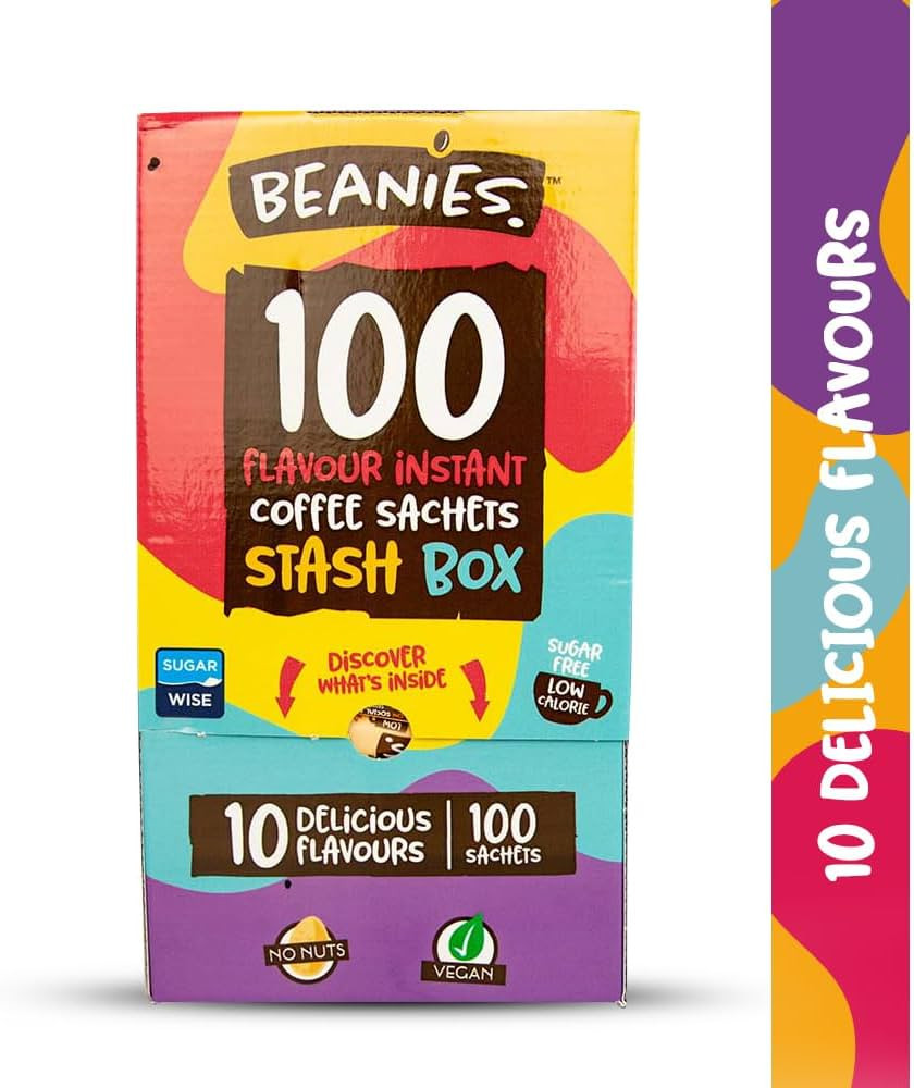 Beanies 100 Instant Coffee Packets – Variety Pack - Individual Coffee Singles – 10 Flavors for A Bold & Adventurous Coffee Gift Basket,100 Stick Mix | Amazon (US)