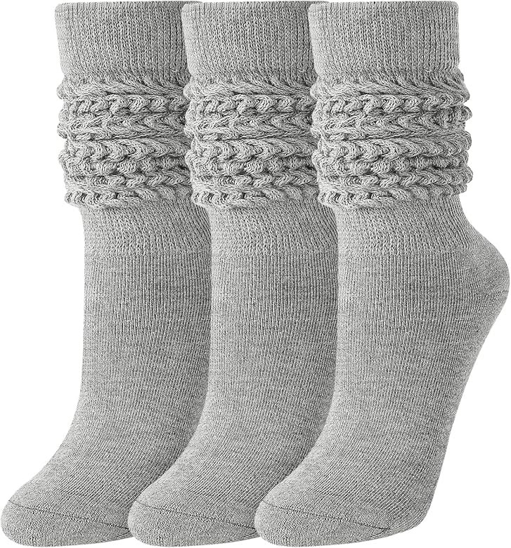 JOCMIC 3 Pairs Slouch Socks Women Extra Long Knee High Scrunch Socks Size 6-11 | Amazon (US)