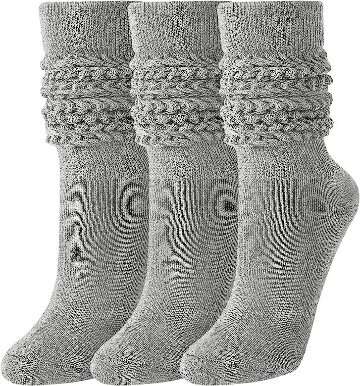 JOCMIC 3 Pairs Slouch Socks Women Extra Long Knee High Scrunch Socks Size 6-11 | Amazon (US)