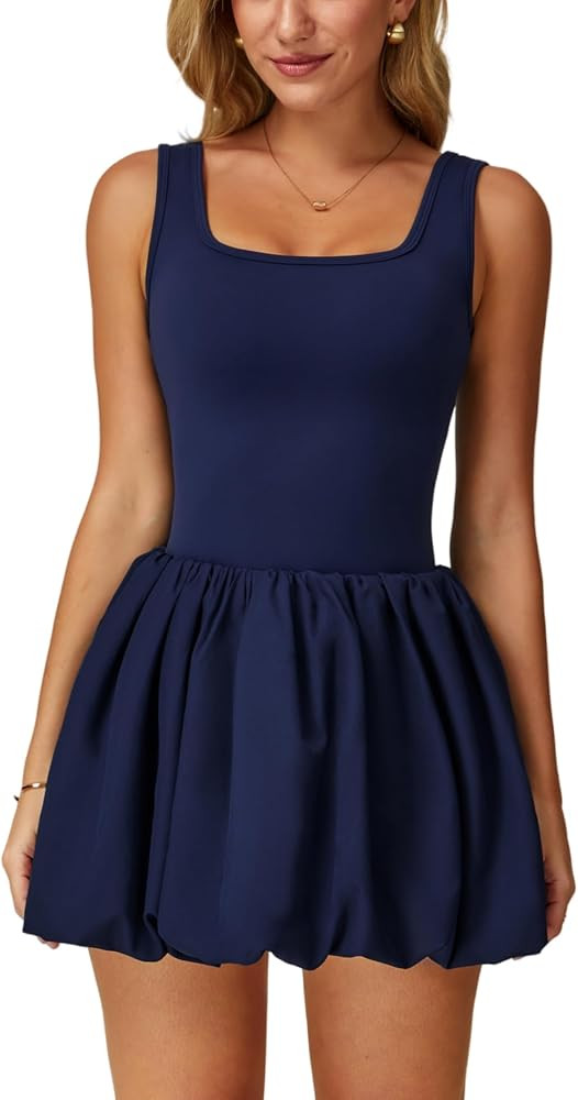 ABOCIW Womens Bubble Tennis Dress Squre Neck Sleeveless Workout Golf Athletic Dresses Build in Sh... | Amazon (US)