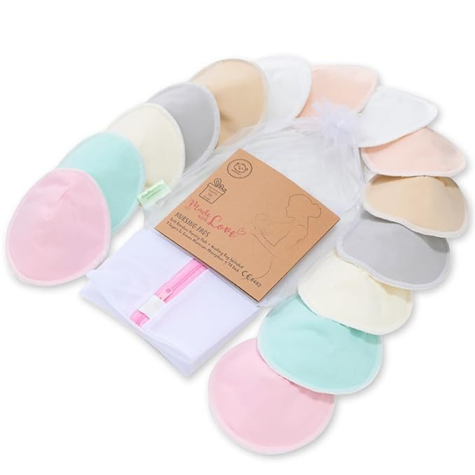 Organic Bamboo Nursing Breast Pads - 14 Washable Pads + Wash Bag - Breastfeeding Nipple Pads for ... | Amazon (US)