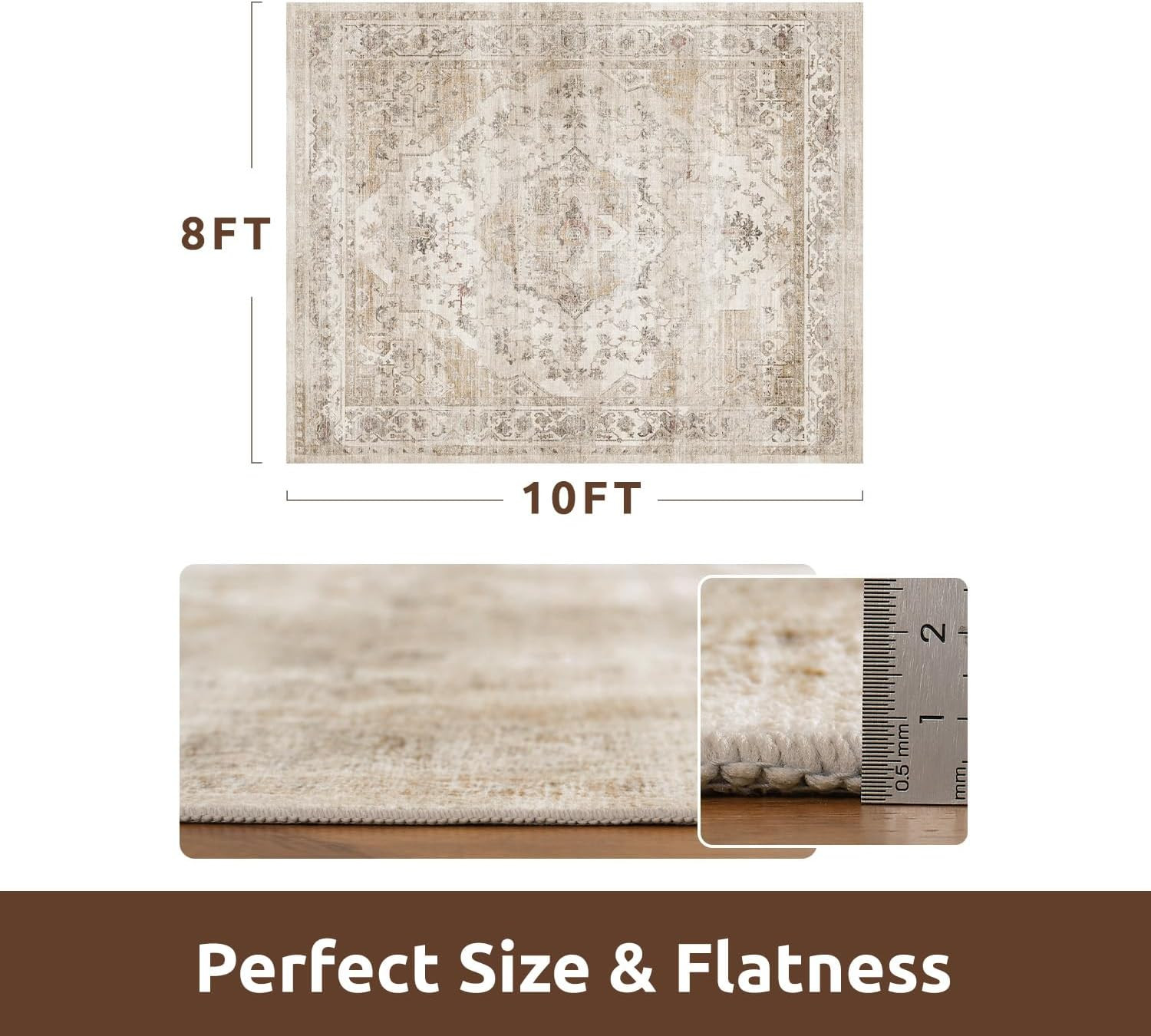 AMOAMI-Area Rug 8FT X 10FT Rugs for Living Room-Vintage Soft Beige Rugs for Bedroom-Non Slip Carp... | Amazon (US)
