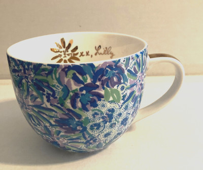Lilly Pulitzer Hidden Cat Mug Blue Floral Ceramic Coffee Tea Cup 12 Ounce | eBay US