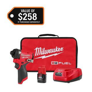 M12 FUEL 12-Volt Lithium-Ion Brushless Cordless 1/4 in. Hex Impact Driver Compact Kit W 2.0Ah Battery and Bag | The Home Depot