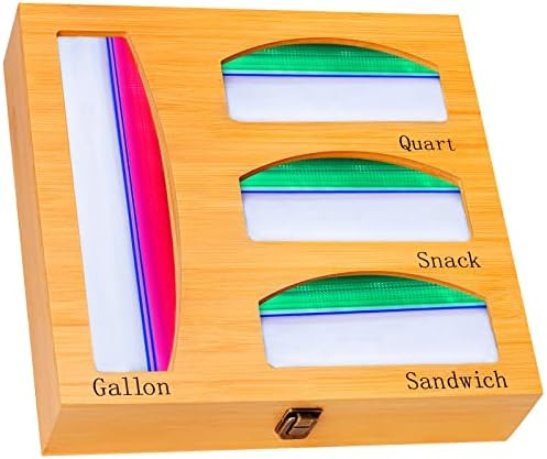 CONNOO Ziplock Bag Storage Organizer, Bamboo Plastic Bag Organizer for Kitchen Drawer, Ziplock Bag H | Amazon (US)