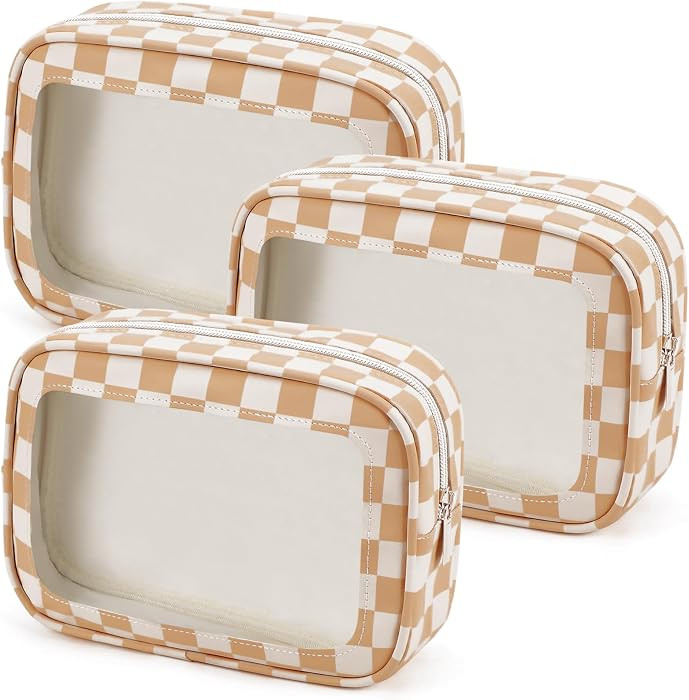 3PCS Clear Toiletry Bag, TSA Approved Travel Makeup Pouch with Zipper for Cosmetics and Toiletrie... | Amazon (US)