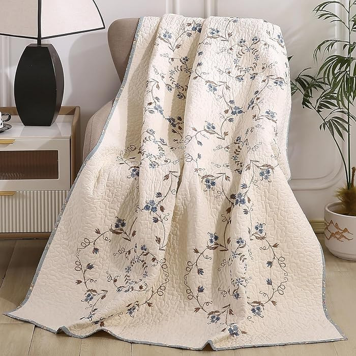 vctops 100% Cotton Quilted Throw Blanket 50x60 Inch Floral Embroidered Reversible Patchwork All S... | Amazon (CA)