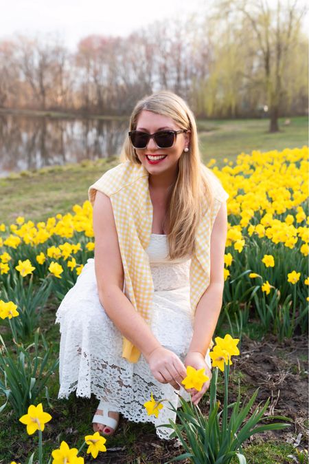 Happy Easter 🐣 

Easter dress, Easter outfit, yellow gingham shirt, gingham top, white lace dress, white dress, taupe sunglasses, spring dress, spring outfit, draper James, midi dress

#LTKFind #LTKSeasonal #LTKGiftGuide