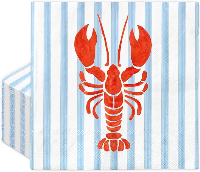FYSUIMU 50 Pcs Crawfish Paper Napkin Summer Crayfish Stripe Disposable Luncheon Napkins Blue Red ... | Amazon (US)