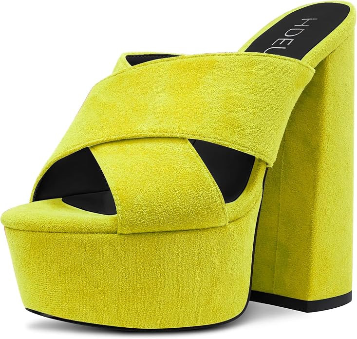 HDEUOLM Women Chunky Block High Platform Heel Peep Open Toe Sandals Cross-Strap Casual Basic Clas... | Amazon (US)