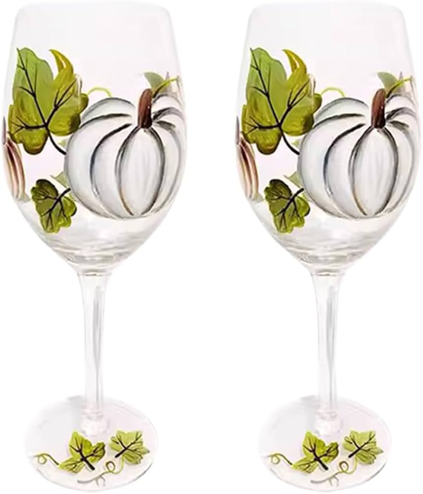 2PCS Hand Painted Pumpkin Goblets Fall Thanksgiving Wine Glass Fall Autumn table Decor Fall Wine ... | Amazon (US)