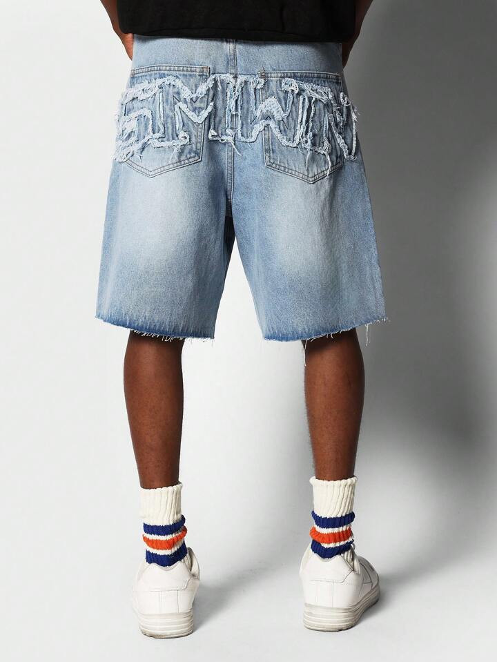 SUMWON Denim Short With Back Applique | SHEIN