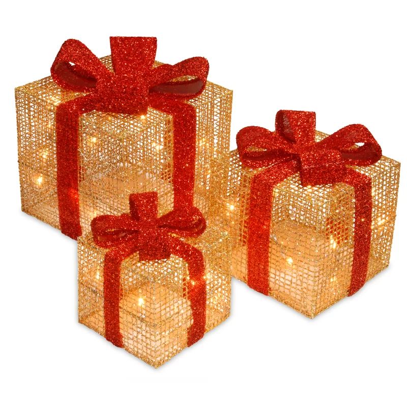 3 Piece White Thread Gift Box Lighted Display | Wayfair North America