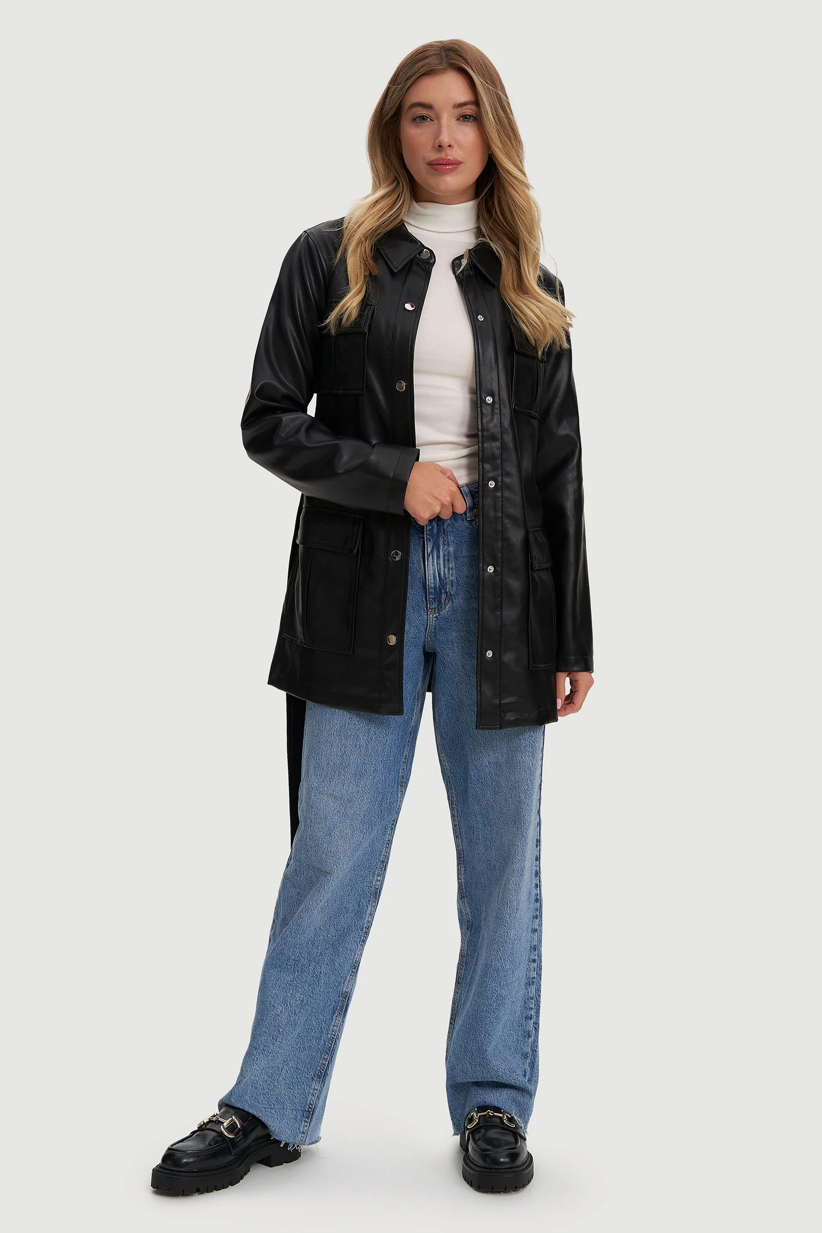 Jutta Mid Length Vegan Leather Jacket | Noize (US)