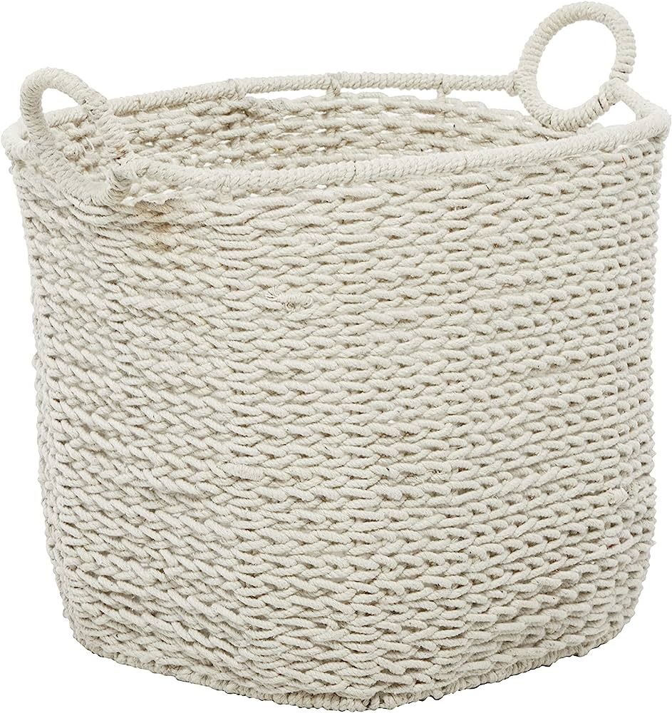 CosmoLiving by Cosmopolitan Cotton Round Storage Basket with Handles, 22" x 15" x 18", White | Amazon (US)