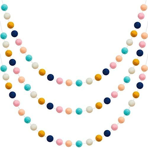 Amazon.com: Wool Felt Ball Garland Colorful Pom Pom Garland Handmade 6.5 Feet Long 24 Balls Felt ... | Amazon (US)