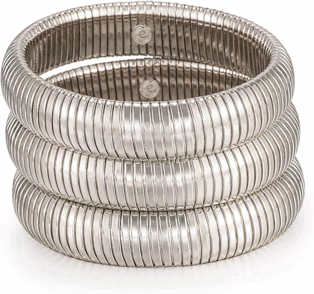 Ettika Gold Bangles For Women. Chunky Gold Bracelets, Set of Womens Bracelets. 3Pcs Flex Snake Ch... | Amazon (US)