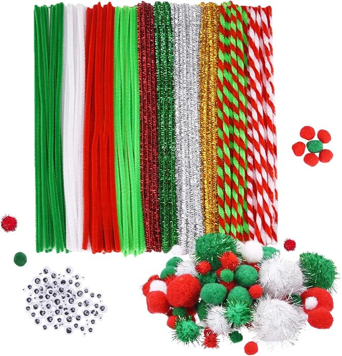 Christmas Pipe Chenille Cleaners Stems Set, DIY Art Craft Pom Poms, Self Adhesive Wiggle Eyes Sup... | Amazon (US)