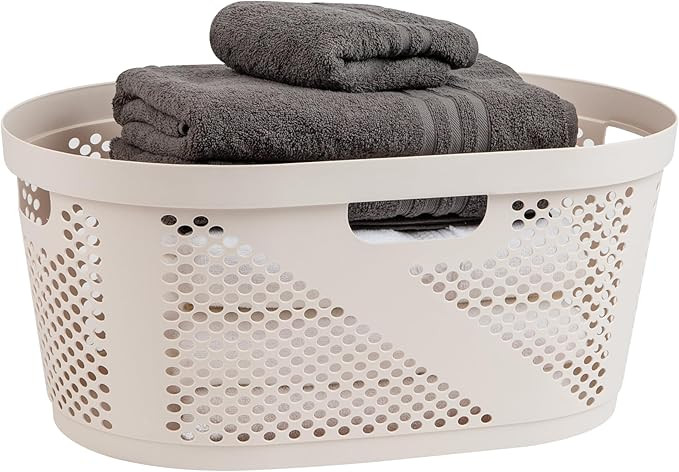 Mind Reader 40L Laundry Basket, Clothes Hamper, Premium Wicker Design, Plastic, Ivory | Amazon (US)