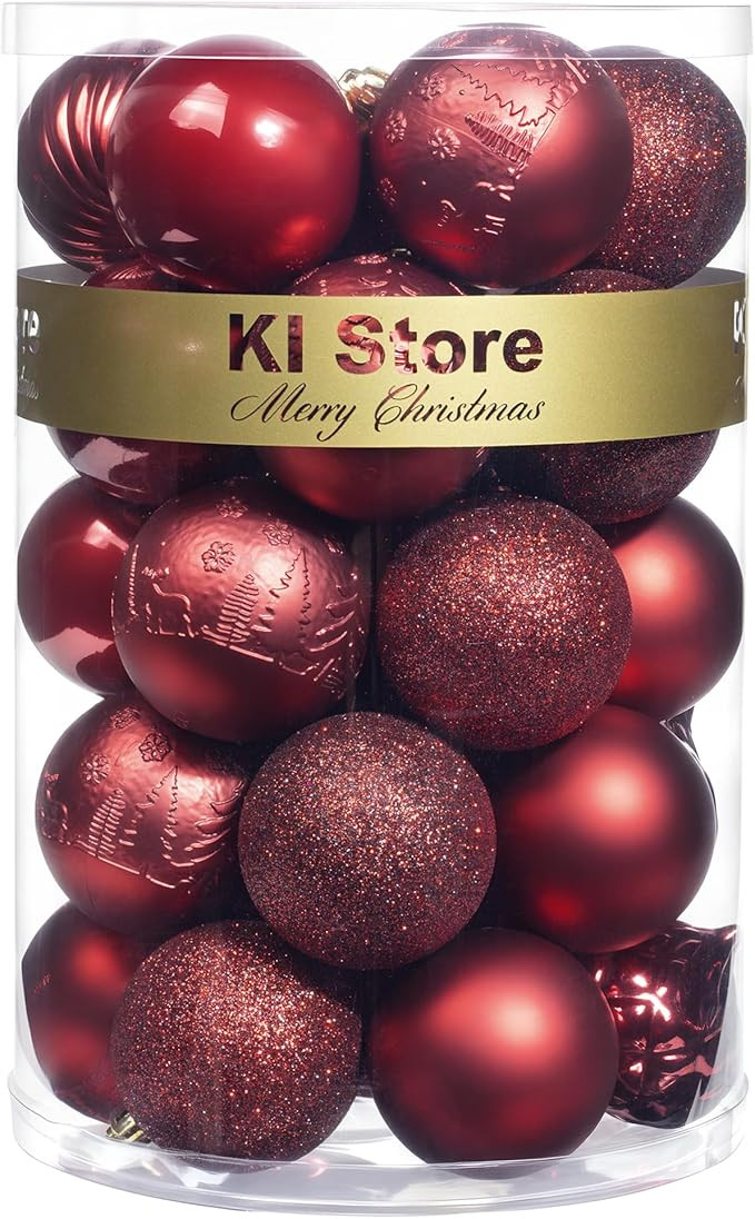 KI Store Burgundy Christmas Balls 34pcs 2.36-Inch Christmas Tree Decoration Ornaments for Xmas Tr... | Amazon (US)
