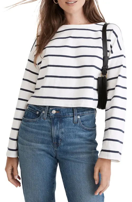 Madewell Supercrop Long-Sleeve Organic Cotton T-Shirt in Lighthouse at Nordstrom, Size X-Small | Nordstrom