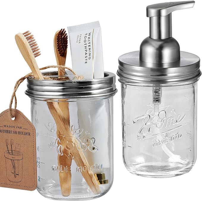 Mason Jar Bathroom Accessories Set - Includes Mason Jar Foaming Hand Soap Dispenser and Toothbrus... | Amazon (US)