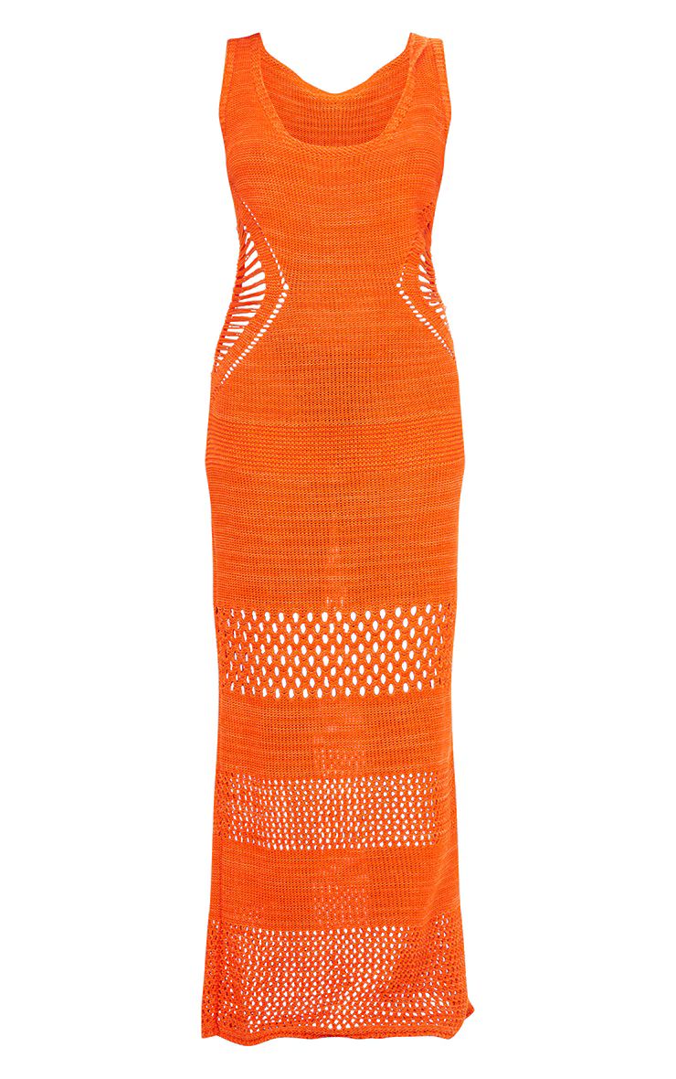 Petite Orange Crochet Plunged Maxi Dress | PrettyLittleThing US