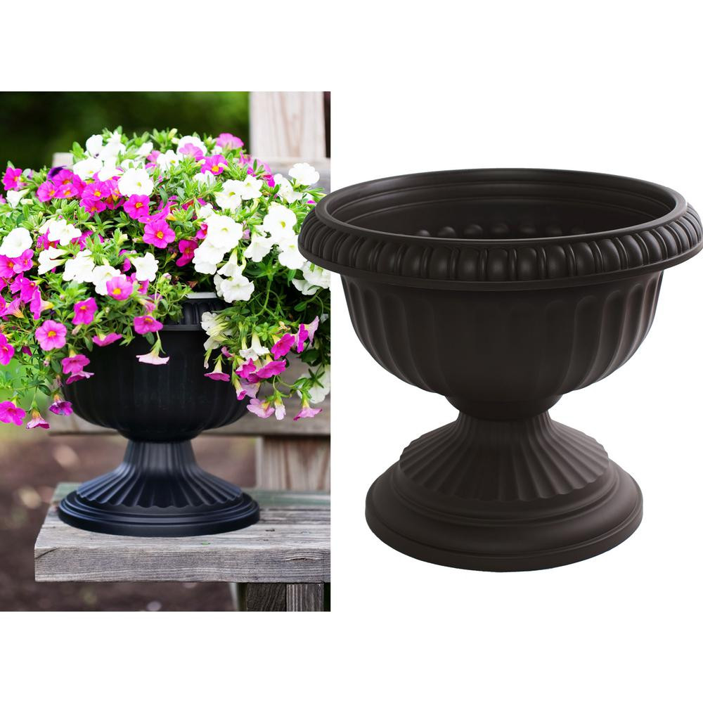 12 x 10.5 Black Grecian Plastic Urn Planter | The Home Depot
