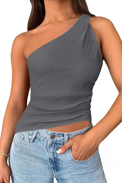 Cicy Bell Womens One Shoulder Tank Tops Summer Going Out Tops Ruched Asymmetrical Sleeveless Shir... | Amazon (US)