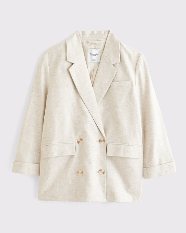 Women's Double-Breasted Linen-Blend Slouchy Blazer | Women's Coats & Jackets | Abercrombie.com | Abercrombie & Fitch (US)