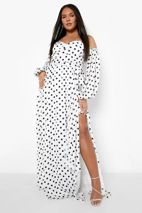 Plus Polka Dot Off The Shoulder Maxi Dress | Boohoo.com (US & CA)