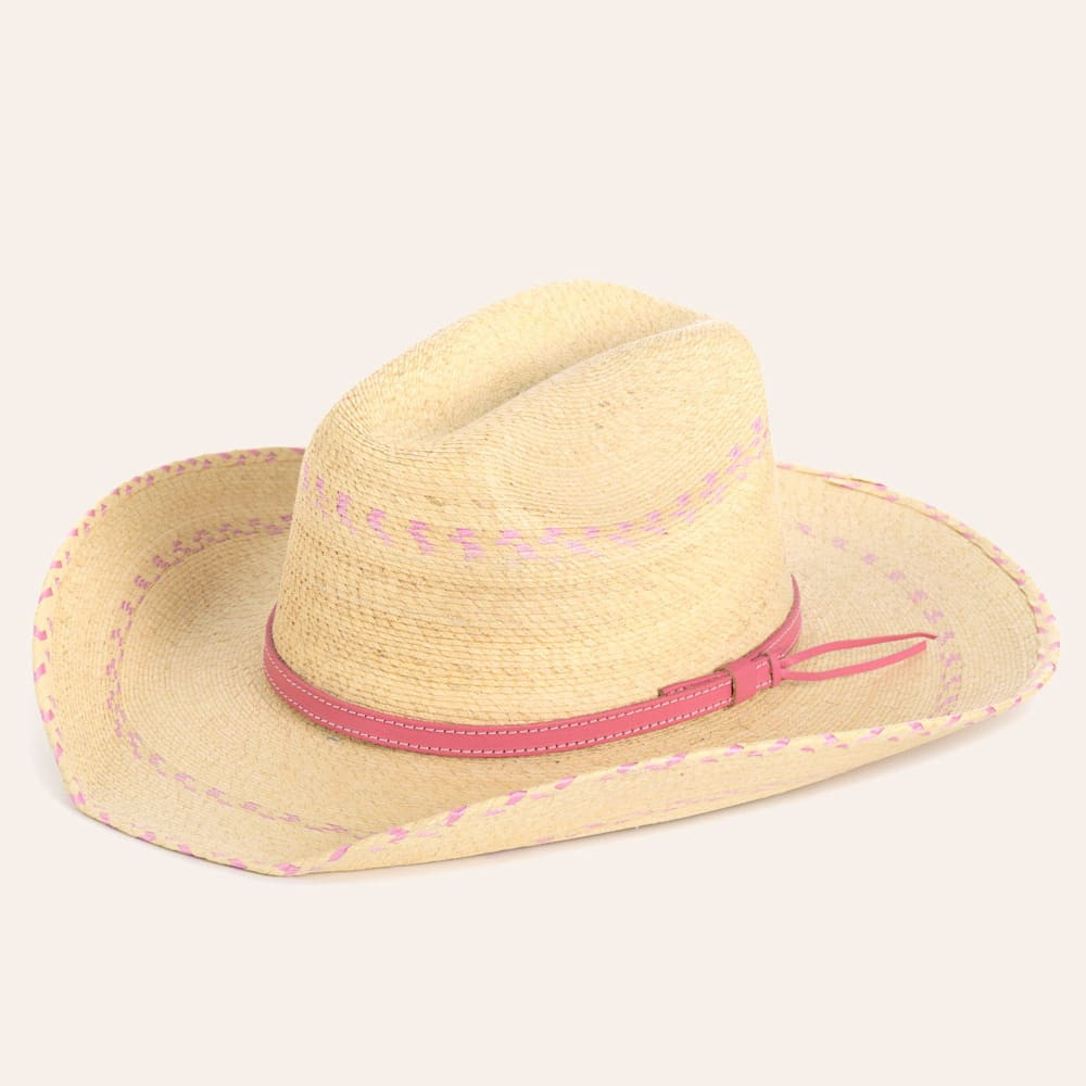 Cavender's Ranch Collection Kid's Natural & Pink Fine Palm Cowboy Hat | Cavender's