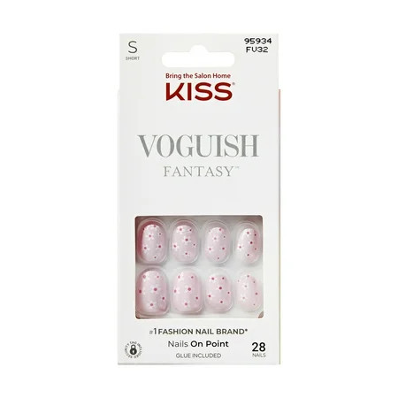 KISS Voguish Fantasy Press On Glue Nails Luminary Pink Short Oval 28 Count | Walmart (US)
