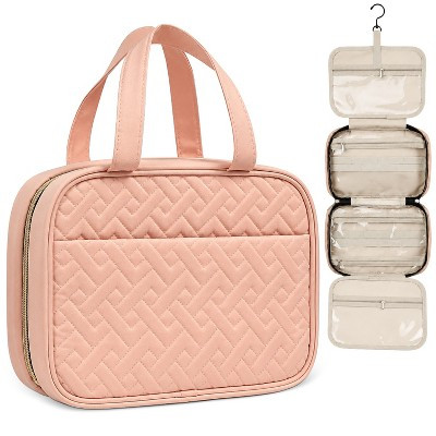 Mber Travel Toiletry Bag Hanging, Travel Makeup Bag, Large Hanging Toiletry Bags with Clear Compartments for Weekender Cosmetic Travel Bags, Pink | Target