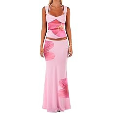 Women Two Piece Maxi Skirt Sets Y2k Sleeveless Crop Cami Top Ruffle Tiered Flowy Long Skirt Vacat... | Amazon (US)