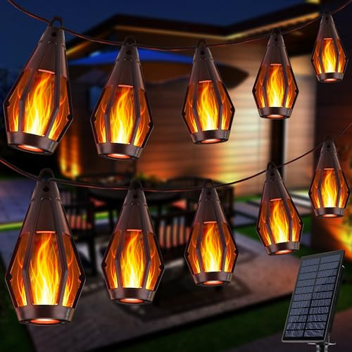 Flacchi Solar String Lights Outdoor, 41FT Flame Solar Powered Patio Lights with 15 Bulbs 150 LEDs, Waterproof Outdoor String Lights for Garden Yard Patio Decor, Outside Decor for Party Camping BBQ | Amazon (US)