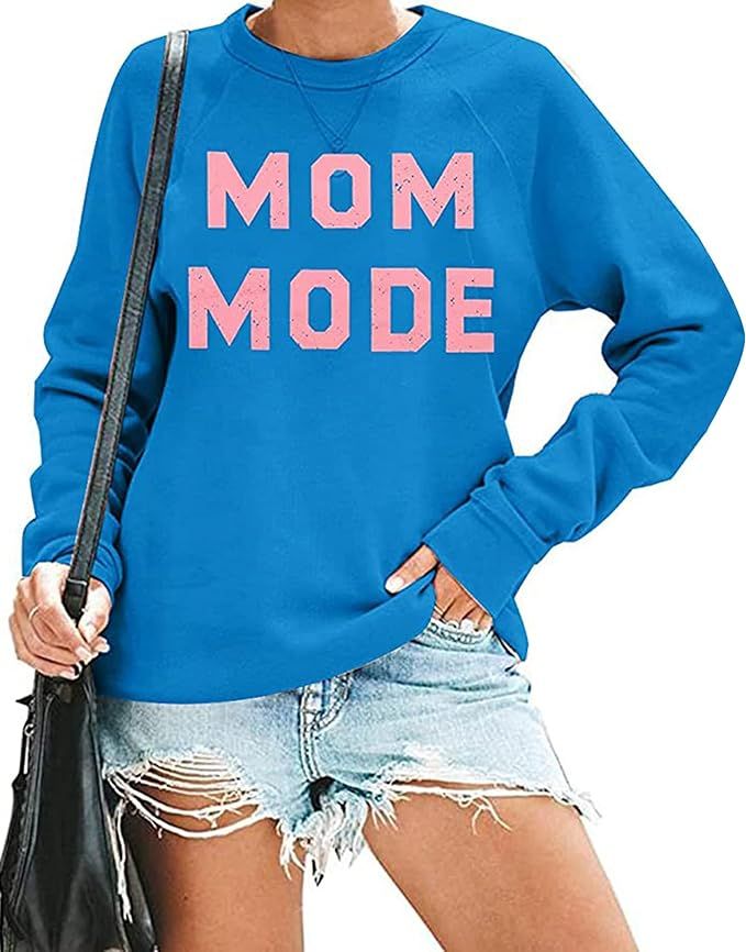 Mom Mode Casual Sweatshirts for Women Letter Print Long Sleeve Lightweight Pullover Tops | Amazon (CA)