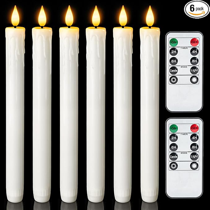 Homemory Real Wax LED Flameless Taper Candles with Timer, Dripless Fake Candlesticks with 3D Flic... | Amazon (US)