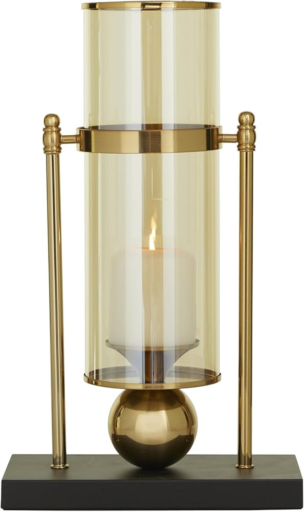 CosmoLiving by Cosmopolitan Metal Pillar Candle Holder with Metal Stand, 10" x 5" x 17", Gold | Amazon (US)